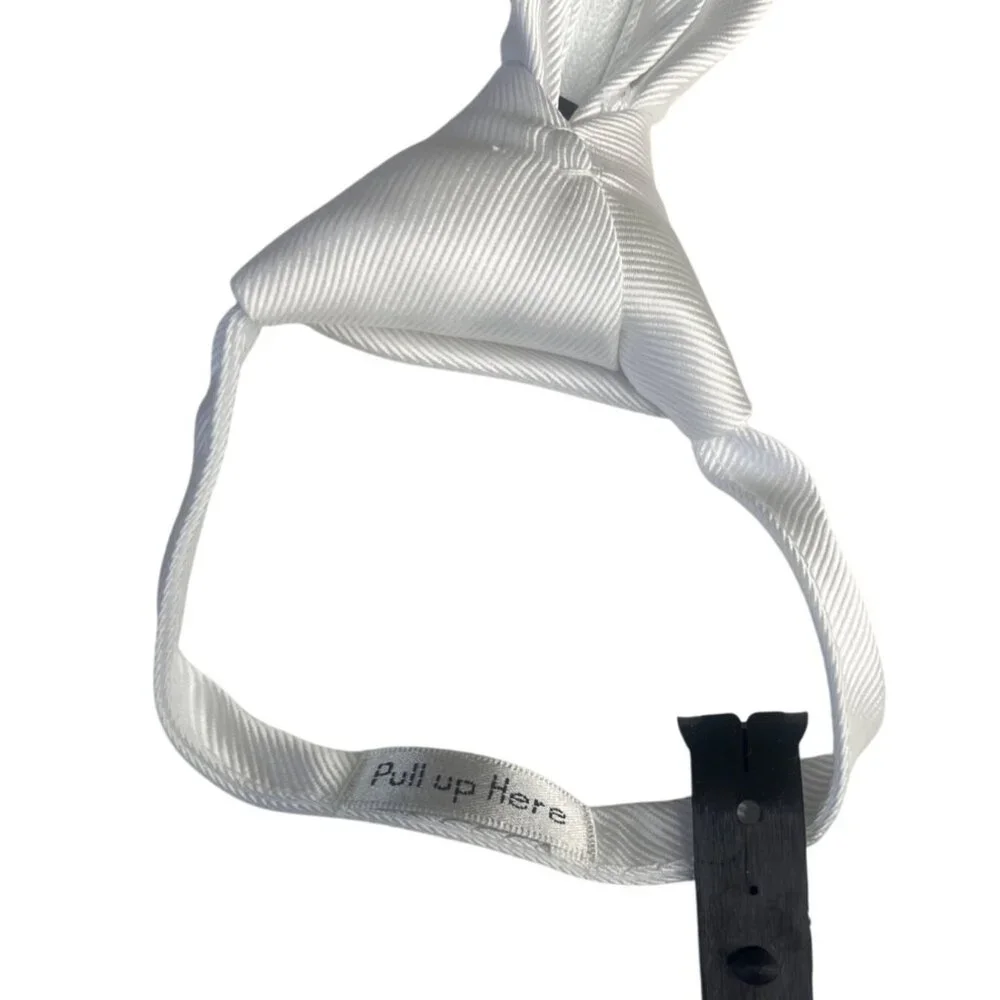 Luther Pike Zipper Pre Tied Satin Look Tie Boys White New Wedding